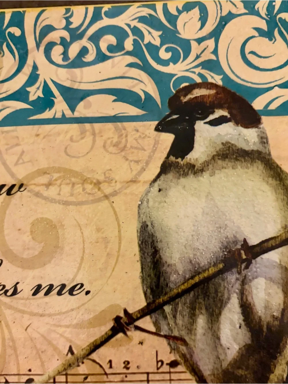 Decorative Sparrow Wall Art Print - Blue and Brown